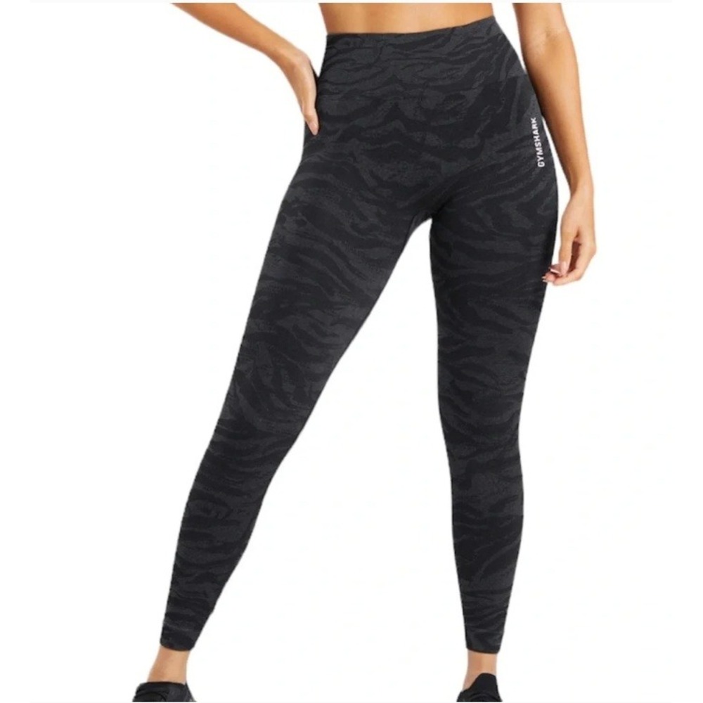 Gymshark Women Large Adapt Animal Seamless Leggings Black Zebra Print Activewear